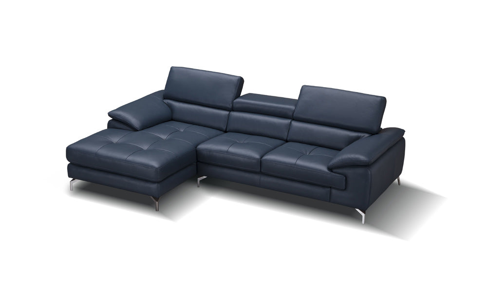 J&M Furniture - A973B Italian Leather Mini Sectional Left Facing Chaise in Blue - 179065-LHFC - GreatFurnitureDeal