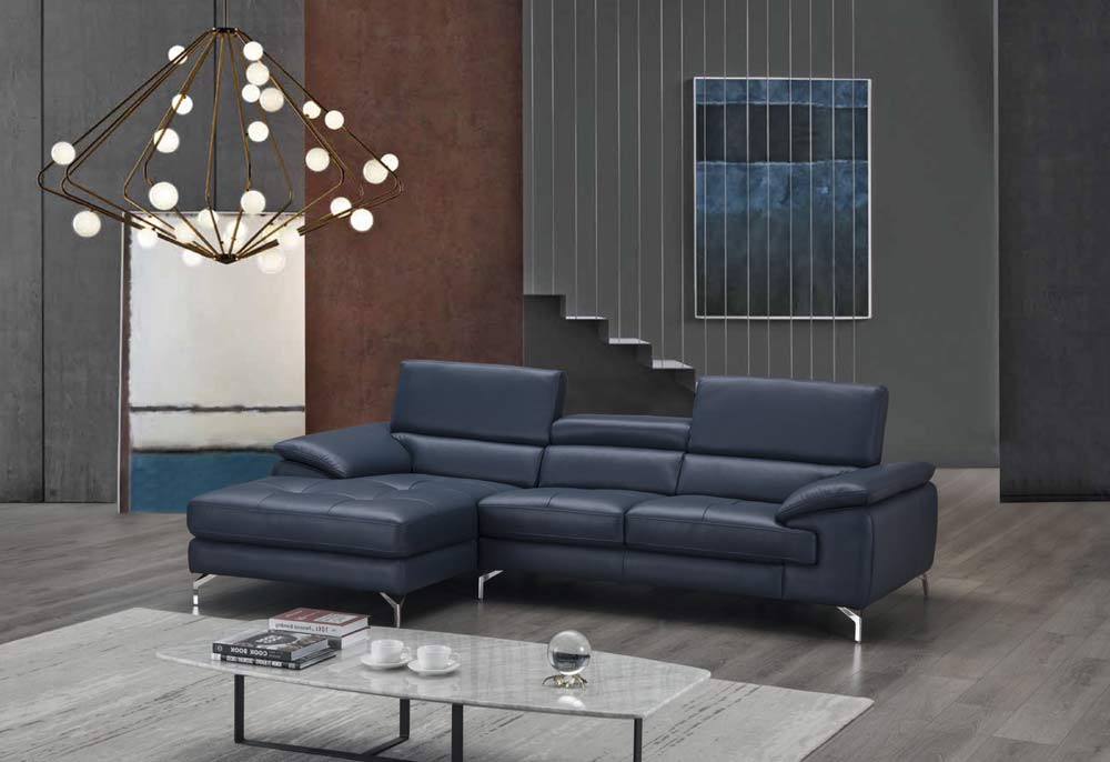 J&M Furniture - A973B Italian Leather Mini Sectional Left Facing Chaise in Blue - 179065-LHFC