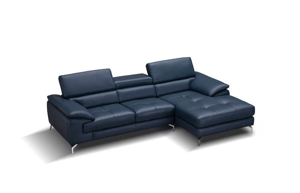J&M Furniture - A973B Italian Leather Mini Sectional Right Facing Chaise in Blue - 179065-RHFC