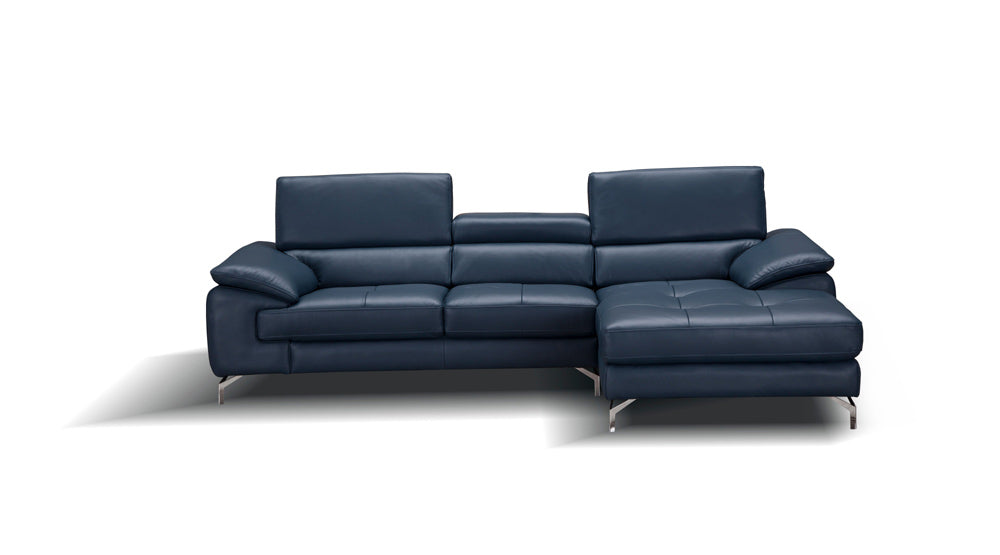 J&M Furniture - A973B Italian Leather Mini Sectional Right Facing Chaise in Blue - 179065-RHFC