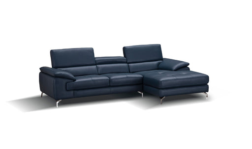 J&M Furniture - A973B Italian Leather Mini Sectional Right Facing Chaise in Blue - 179065-RHFC - GreatFurnitureDeal