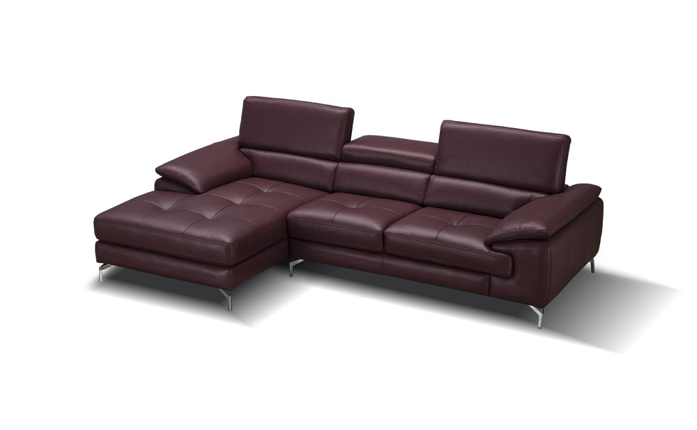 J&M Furniture - A973B Italian Leather Mini Sectional Left Facing Chaise in Maroon - 179066-LHFC