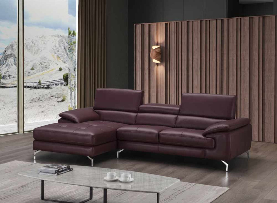 J&M Furniture - A973B Italian Leather Mini Sectional Left Facing Chaise in Maroon - 179066-LHFC - GreatFurnitureDeal