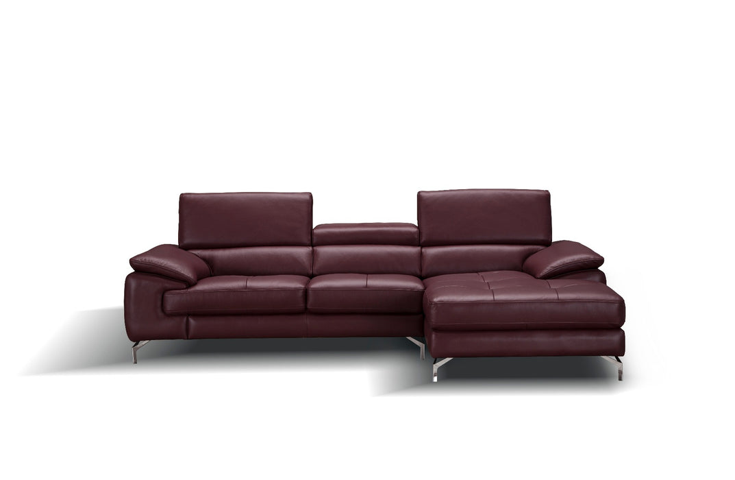 J&M Furniture - A973B Italian Leather Mini Sectional Right Facing Chaise in Maroon - 179066-RHFC