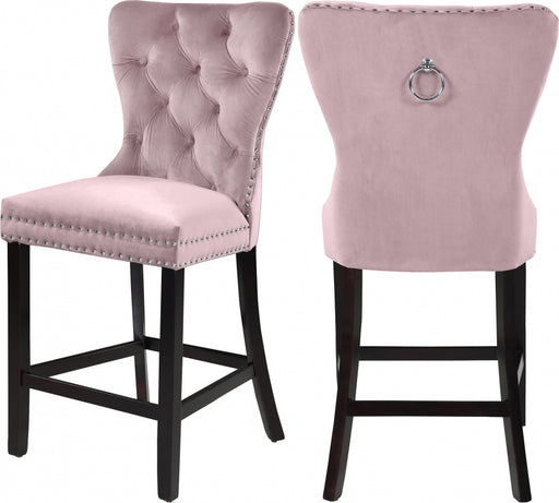 Meridian Furniture - Nikki Velvet Counter Stool in Pink (Set of 2) - 741Pink-C - GreatFurnitureDeal