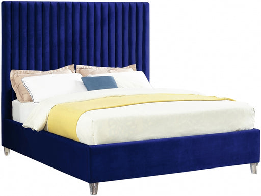Meridian Furniture - Candace Velvet King Bed in Navy - CandaceNavy-K - GreatFurnitureDeal
