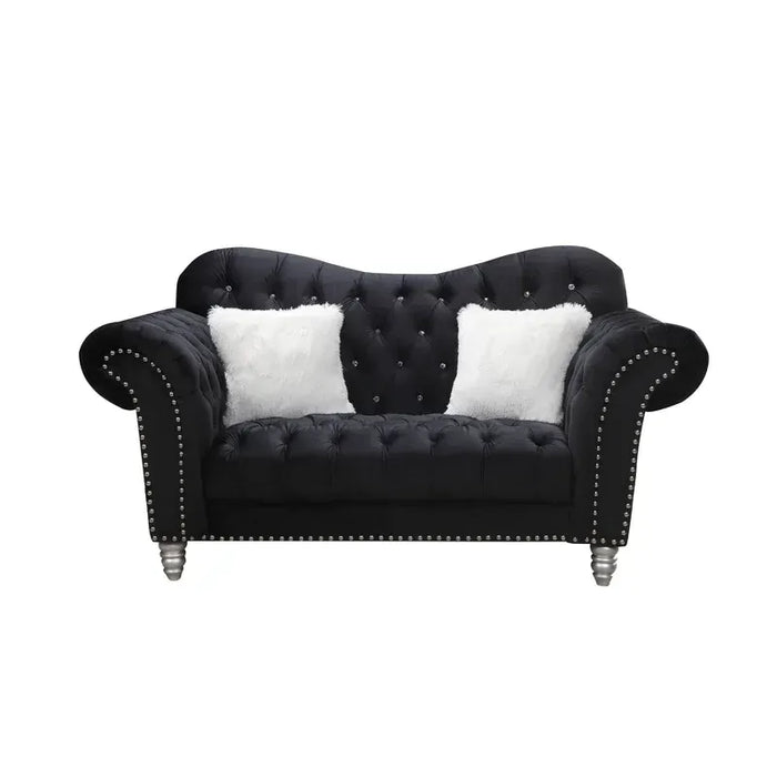 GFD Home - Jessica 2pc Living Room Velvet Material Sofa and Love Seat in Color Black - GreatFurnitureDeal