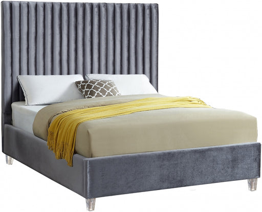 Meridian Furniture - Candace Velvet Queen Bed in Grey - CandaceGrey-Q - GreatFurnitureDeal