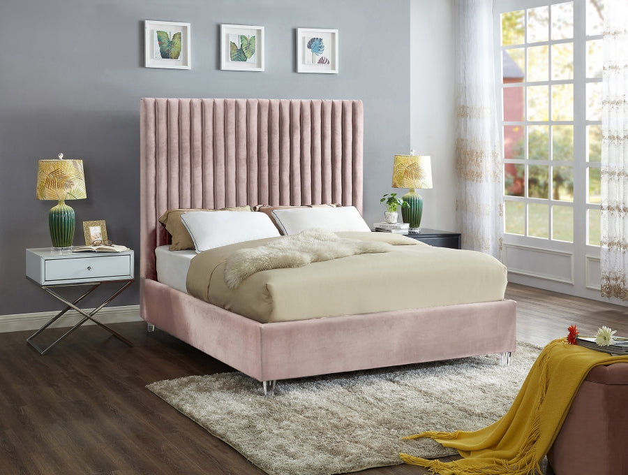 Meridian Furniture - Candace Velvet Queen Bed in Pink - CandacePink-Q - GreatFurnitureDeal