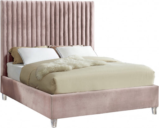 Meridian Furniture - Candace Velvet King Bed in Pink - CandacePink-K - GreatFurnitureDeal