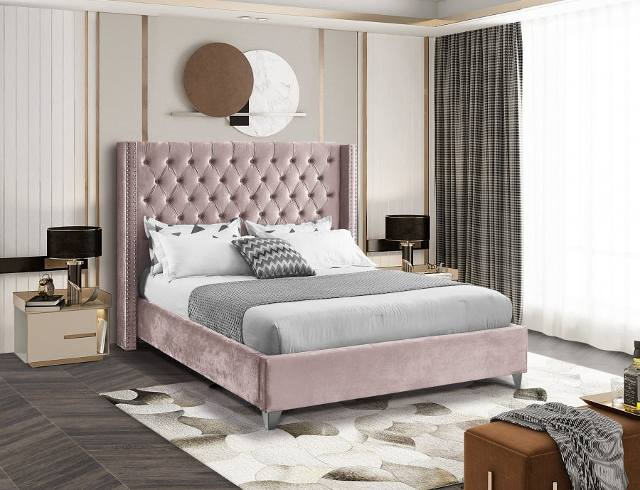 Meridian Furniture - Aiden Velvet King Bed in Pink - AidenPink-K