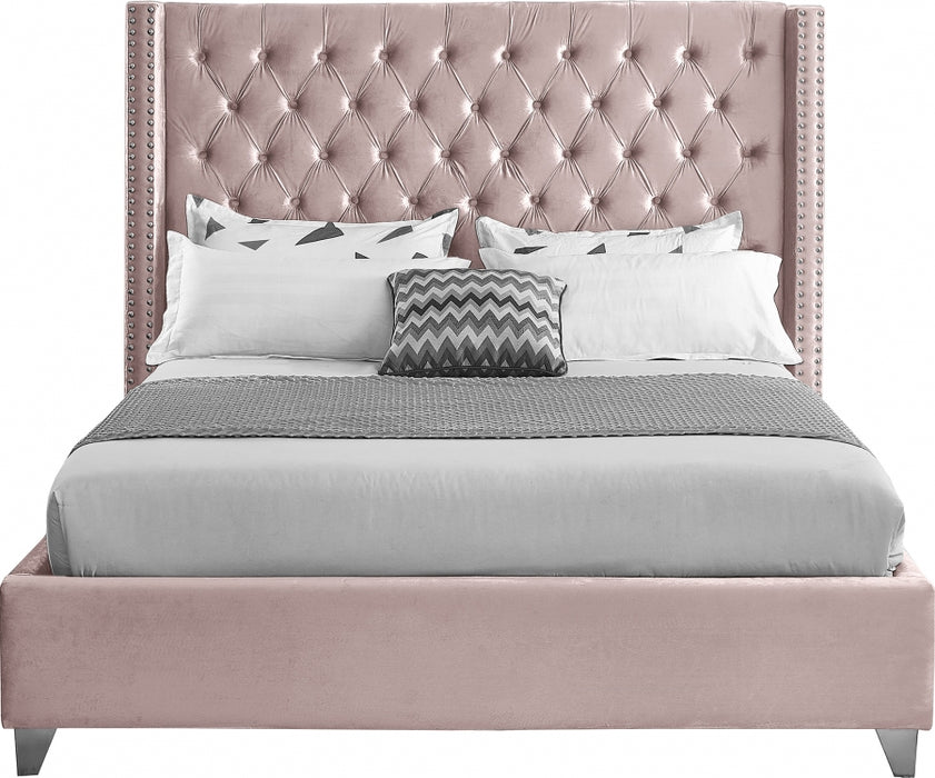 Meridian Furniture - Aiden Velvet King Bed in Pink - AidenPink-K