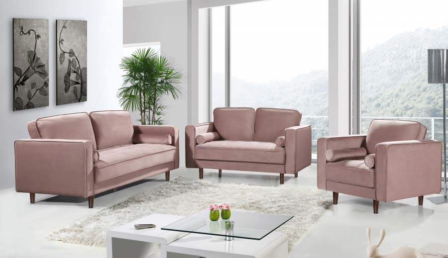 Meridian Furniture - Emily Velvet Loveseat in Pink - 625Pink-L