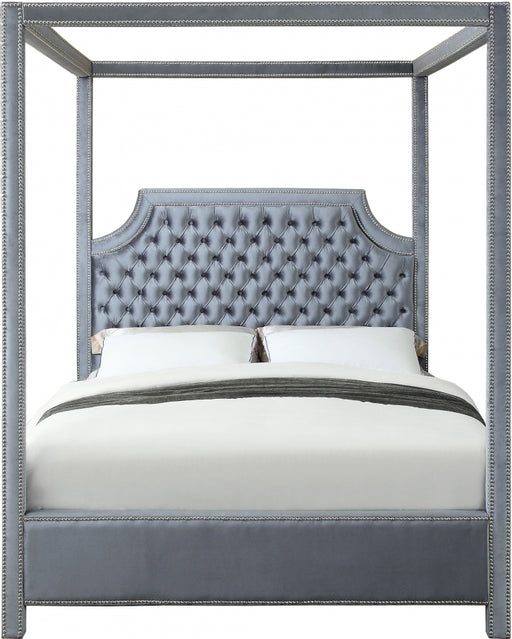 Meridian Furniture - Rowan Velvet Queen Bed in Grey - RowanGrey-Q - GreatFurnitureDeal