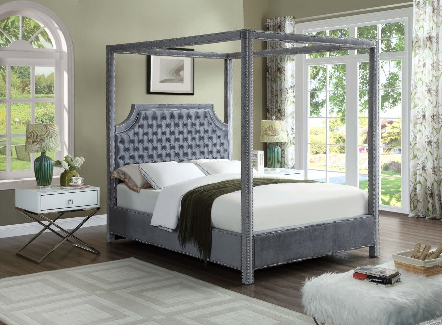 Meridian Furniture - Rowan Velvet King Bed in Grey - RowanGrey-K - GreatFurnitureDeal