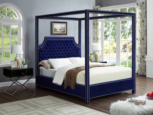 Meridian Furniture - Rowan Velvet Queen Bed in Navy - RowanNavy-Q - GreatFurnitureDeal