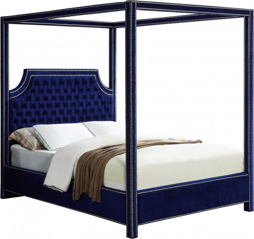 Meridian Furniture - Rowan Velvet King Bed in Navy - RowanNavy-K - GreatFurnitureDeal