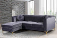 Meridian Furniture - Eliana Velvet Reversible 3 Piece Sectional in Grey - 660Grey-Sectional - GreatFurnitureDeal