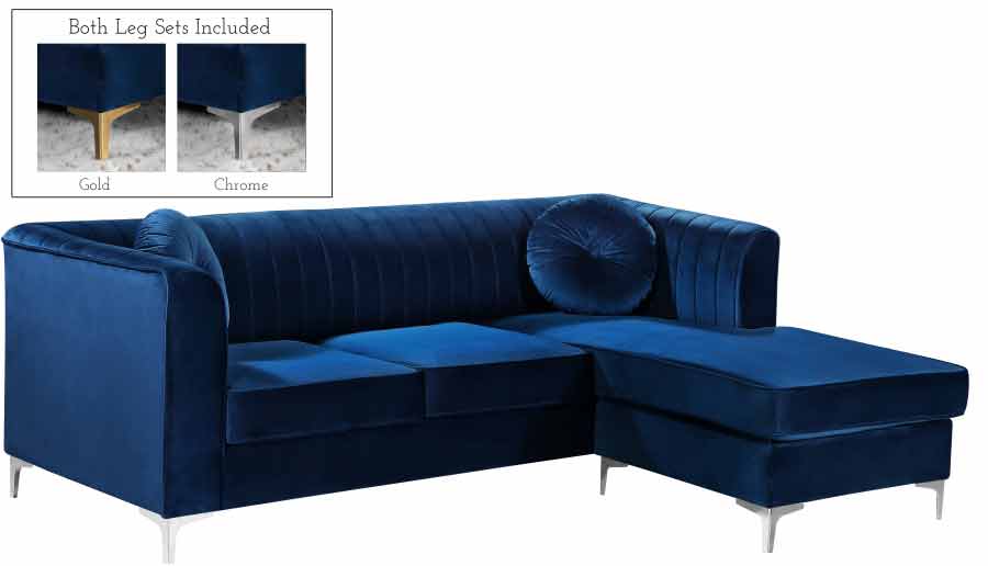 Meridian Furniture - Eliana Velvet Reversible 3 Piece Sectional in Navy - 660Navy-Sectional - GreatFurnitureDeal