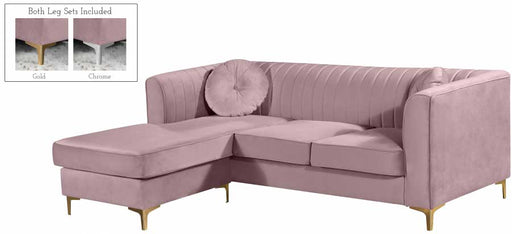 Meridian Furniture - Eliana Velvet Reversible 3 Piece Sectional in Pink - 660Pink-Sectional - GreatFurnitureDeal
