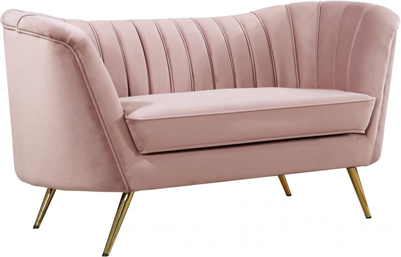 Meridian Furniture - Margo Velvet Loveseat in Pink - 622Pink-L - GreatFurnitureDeal