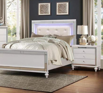 Homelegance - Alonza Bright White 3 Piece Eastern King Bedroom Set with LED Lighting - 1845KLED-1EK-3 - GreatFurnitureDeal