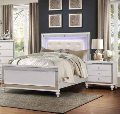 Homelegance - Alonza Bright White 3 Piece Queen Bedroom Set with LED Lighting - 1845LED-1-3 - GreatFurnitureDeal