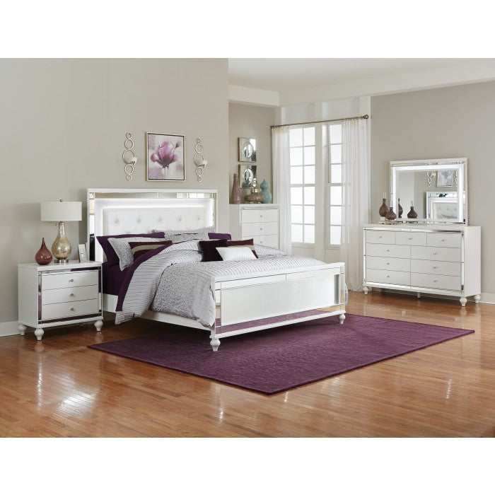 Homelegance - Alonza Bright White 5 Piece California King Bedroom Set with LED Lighting - 1845KLED-1CK-9 - GreatFurnitureDeal