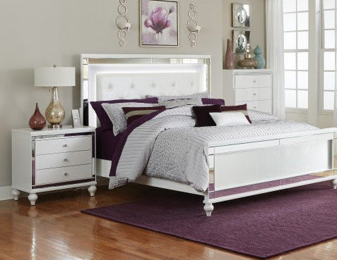 Homelegance - Alonza Bright White 3 Piece California King Bedroom Set with LED Lighting - 1845KLED-1CK-3