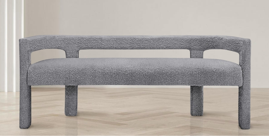 Meridian Furniture - Athena Boucle Fabric Bench in Grey - 865Grey - GreatFurnitureDeal