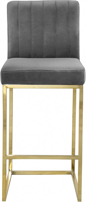 Meridian Furniture - Giselle Velvet Counter Stool Set of 2 in Grey - 781Grey-C - GreatFurnitureDeal