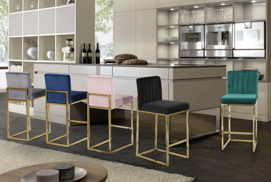 Meridian Furniture - Giselle Velvet Counter Stool Set of 2 in Pink - 781Pink-C - GreatFurnitureDeal