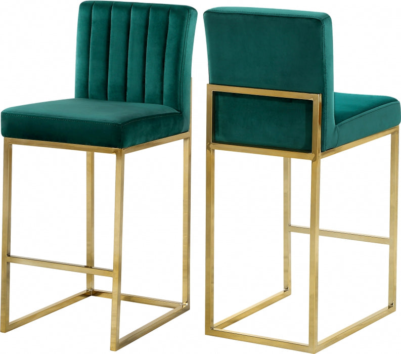 Meridian Furniture - Giselle Velvet Counter Stool Set of 2 in Green - 781Green-C - GreatFurnitureDeal