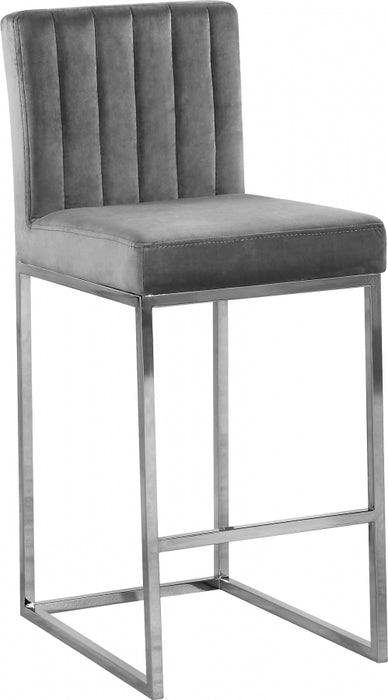 Meridian Furniture - Giselle Velvet Counter Stool Set of 2 in Grey - 782Grey-C - GreatFurnitureDeal