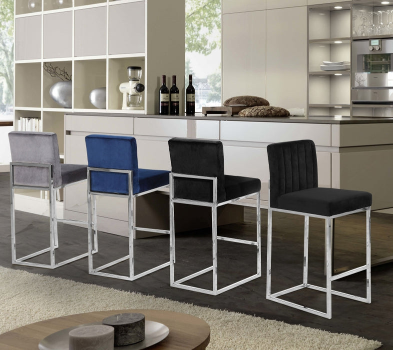 Meridian Furniture - Giselle Velvet Counter Stool Set of 2 in Grey - 782Grey-C - GreatFurnitureDeal