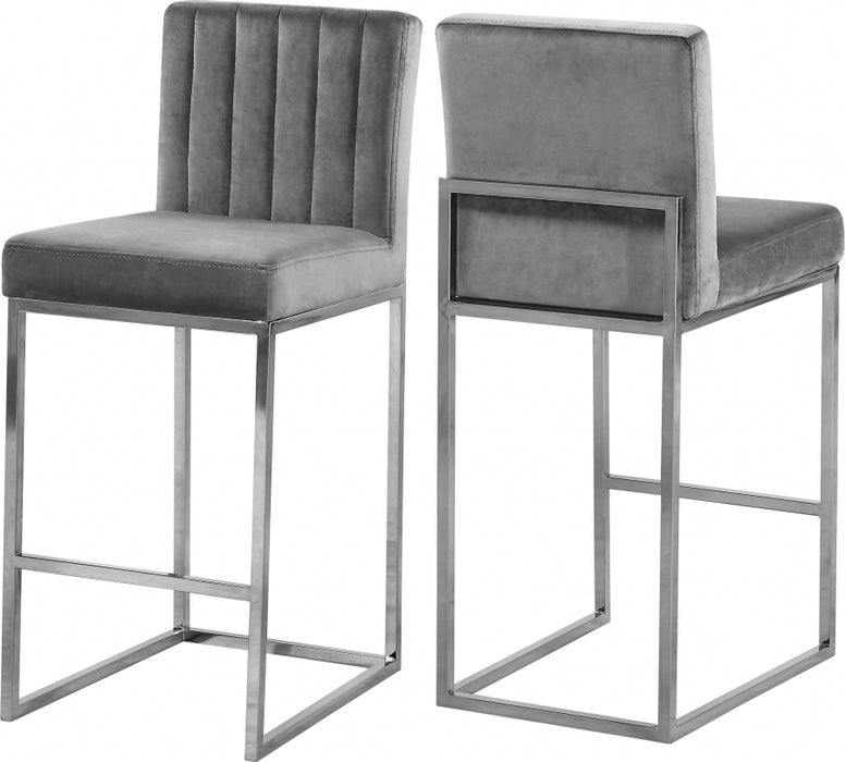 Meridian Furniture - Giselle Velvet Counter Stool Set of 2 in Grey - 782Grey-C