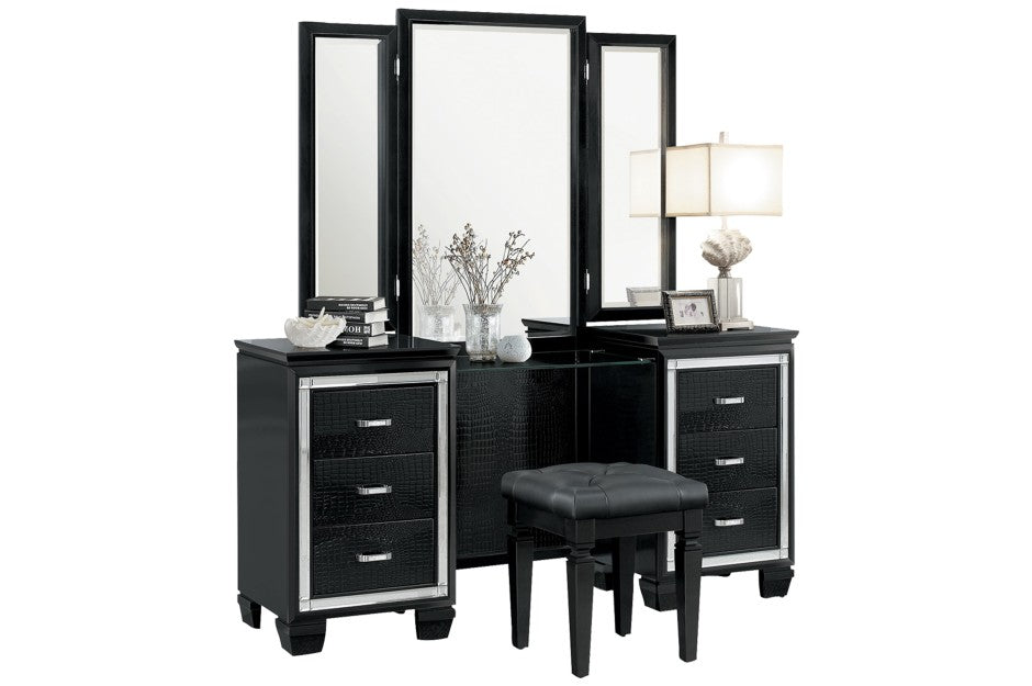 Homelegance - Allura Vanity Dresser with Mirror and Stool - 1916BK-15-14 - GreatFurnitureDeal