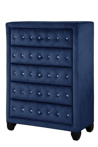 GFD Home - Kendall Queen 5 Pc Tufted Upholstery Vanity Bedroom Set Made With Wood In Blue - GreatFurnitureDeal