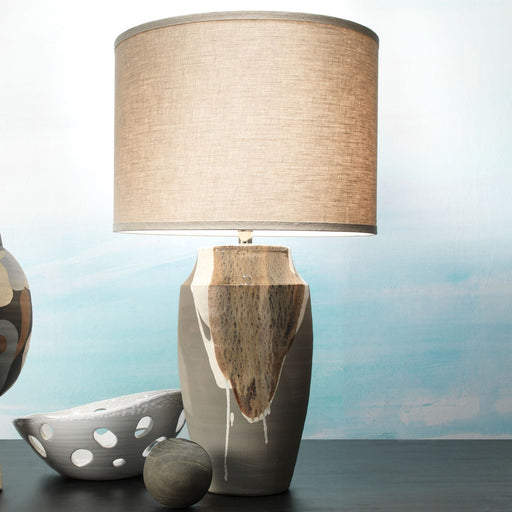 Jamie Young Company - Landslide Table Lamp in Matte Grey Ceramic w- Beige & White Drip - 9LANDTLGREY - GreatFurnitureDeal