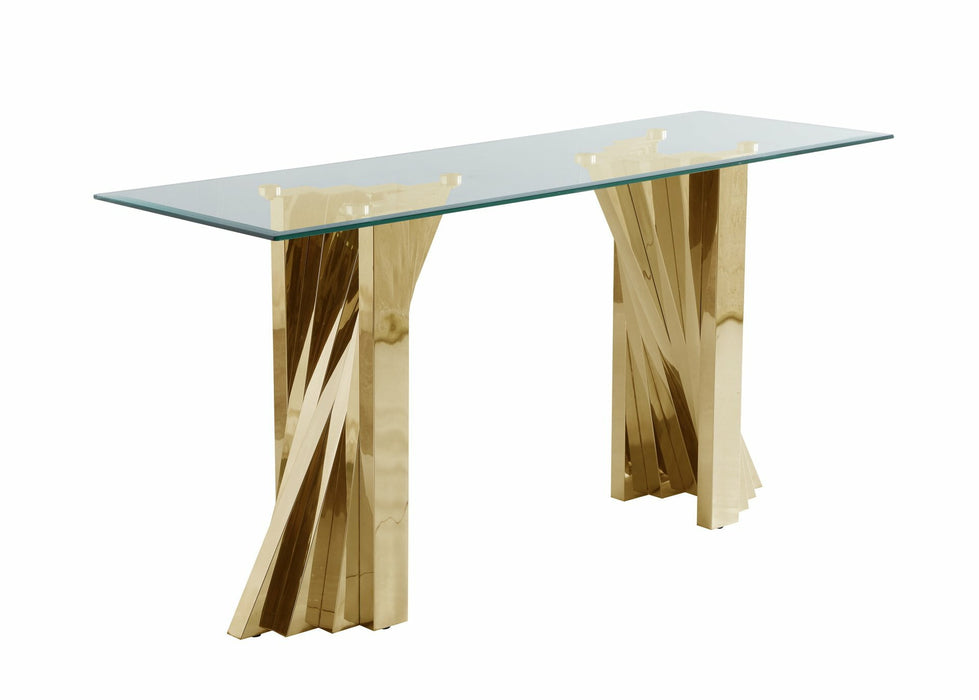 Mariano Furniture - Glass Console Table with Stainless Steel Double Gold Base - BQ-CT06 - GreatFurnitureDeal