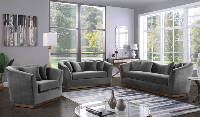 Meridian Furniture - Arabella Velvet Sofa in Grey - 617Grey-S - GreatFurnitureDeal