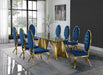 Mariano Furniture - 9 Piece Dining Room Set w-Uph Tufted Side Chair, Glass Table w- Gold Spiral Base, Navy Blue - BQ-D04-8SC54 - GreatFurnitureDeal