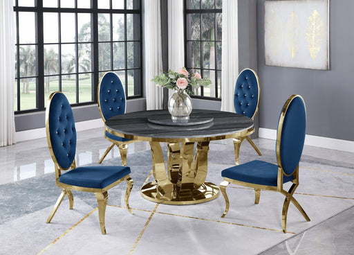 Mariano Furniture - 5 Piece Dining Room Set 4 Navy Blue Velvet Faux-Crystal Chairs, Table and Chair Base in Gold - BQ-D10L-4SC54 - GreatFurnitureDeal
