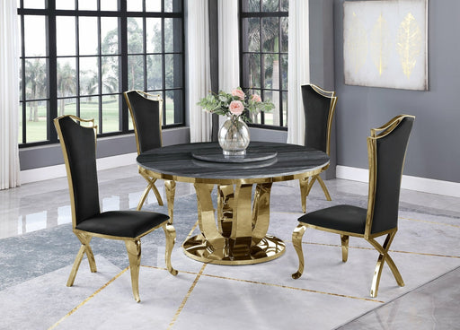 Mariano Furniture - 5 Piece Dining Room Set 4 Black Velvet Rear X-Leg Chairs, Table Base and Chairs in Gold - BQ-D10L-4SC110 - GreatFurnitureDeal
