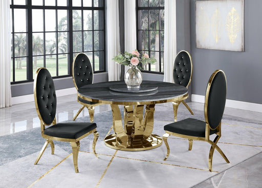 Mariano Furniture - 5 Piece Dining Room Set 4 Black Velvet Faux-Crystal Chairs, Table and Chair Base in Gold - BQ-D10L-4SC57 - GreatFurnitureDeal