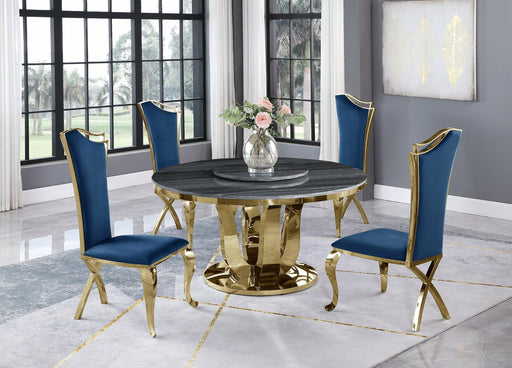 Mariano Furniture - 5 Piece Dining Room Set 4 Navy Blue Velvet Rear X-Leg Chairs, Table Base and Chairs in Gold - BQ-D10L-4SC112 - GreatFurnitureDeal