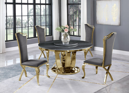 Mariano Furniture - 5 Piece Dining Room Set 4 Dark Grey Velvet Rear X-Leg Chairs, Table Base and Chairs in Gold - BQ-D10L-4SC113 - GreatFurnitureDeal