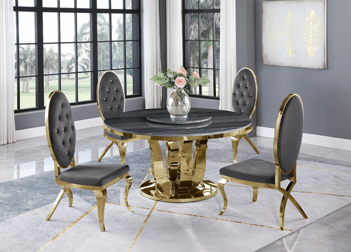 Mariano Furniture - 5 Piece Dining Room Set 4 Dark Grey Velvet Faux-Crystal Chairs, Table and Chair Base in Gold - BQ-D10L-4SC56 - GreatFurnitureDeal