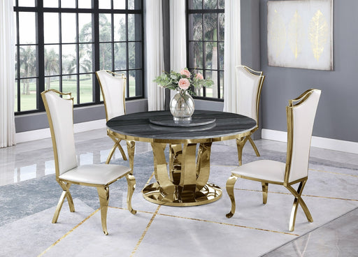 Mariano Furniture - 5 Piece Dining Room Set 4 White Faux Leather Rear X-Leg Chairs, Table Base and Chairs in Gold - BQ-D10L-4SC111 - GreatFurnitureDeal