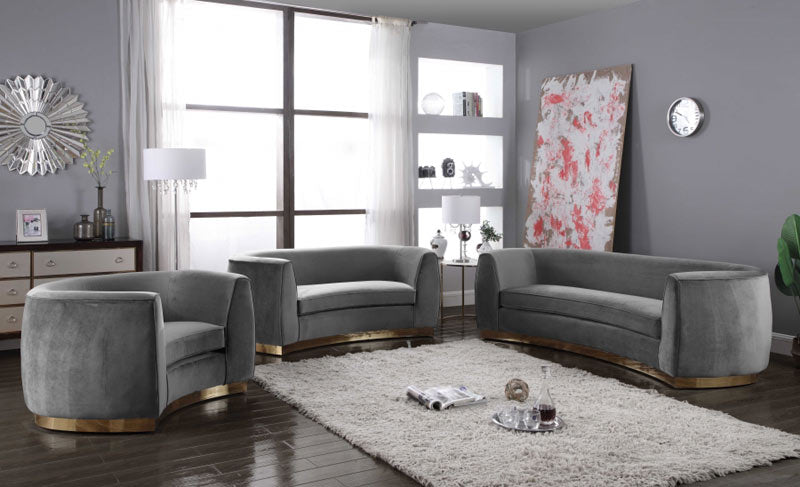 Meridian Furniture - Julian Velvet Sofa in Grey - 620Grey-S - GreatFurnitureDeal